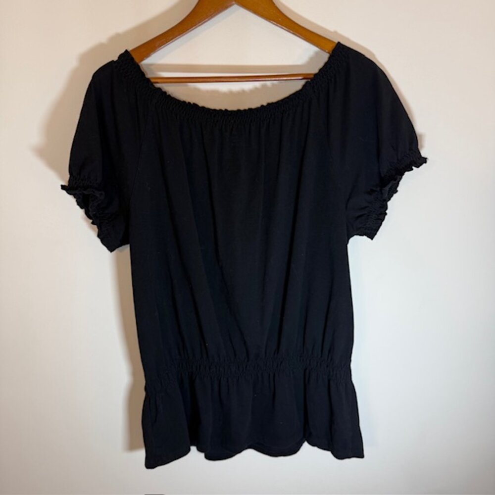 Croft & Barrow Womens Top XL Black Elastic Waist  Pullover top short sleeve - Picture 2 of 10